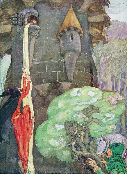 Illustration from Rapunzel by the Brothers Grimm (colour litho)