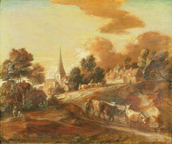 An Imaginary Wooded Village with Drovers and Cattle, c