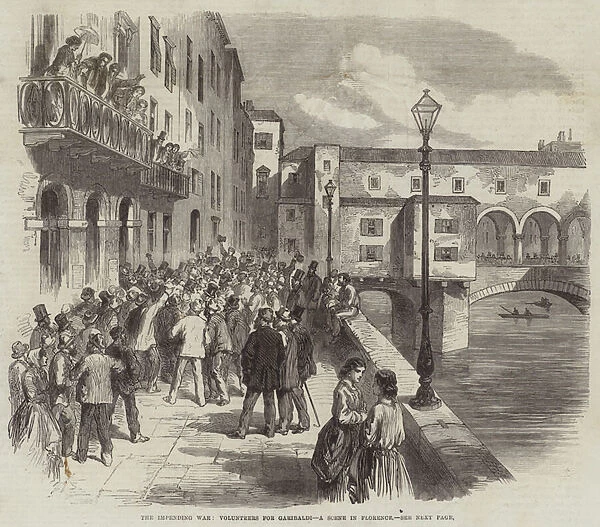 The Impending War, Volunteers for Garibaldi, a Scene in Florence (engraving)