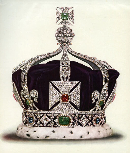 The Imperial Crown of India from the Crown Jewels of England, 1919 (colour litho)