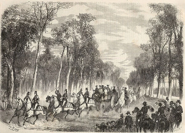 Imperial hunting in Compiegne in the presence of Napoleon III (1808-1873