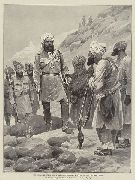 The Indian Frontier Rising, selecting Recruits for the Khyber Frontier Force (litho)