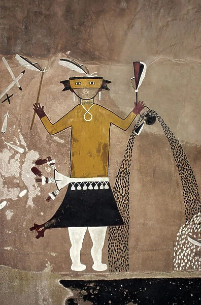 Indians of America: Ceremony character with rain. Fresco in a kiva, around 1500 a Tiguex (Kuaua Pueblo) a Rio Grande, Coronado State Park, Bernalillo County, New Mexico