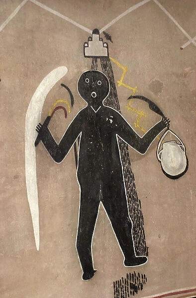 Indians of America: Indian mythology. Ceremony figure with rain and clouds. Fresco in a kiva, around 1500 a Tiguex (Kuaua Pueblo) a Rio Grande, Coronado State Park, Bernalillo County, New Mexico