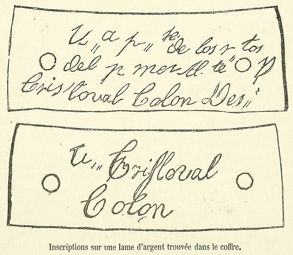 Inscriptions sur une lame d argent trouvee dans le coffre (engraving)