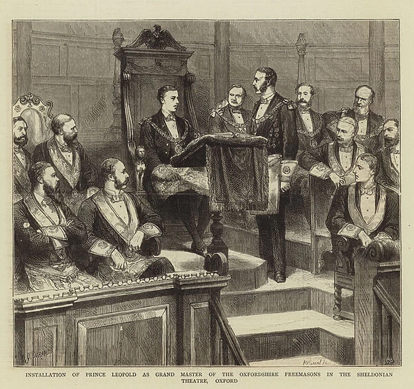 Installation of Prince Leopold as Grand Master of the Oxfordshire Freemasons in the Sheldonian Theatre, Oxford (engraving)