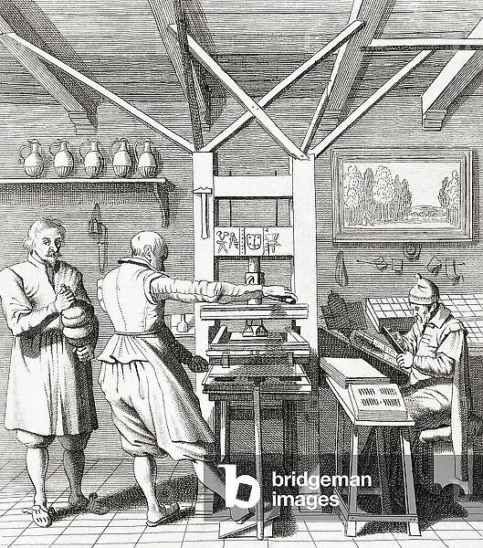 Interior 15th century printing press works