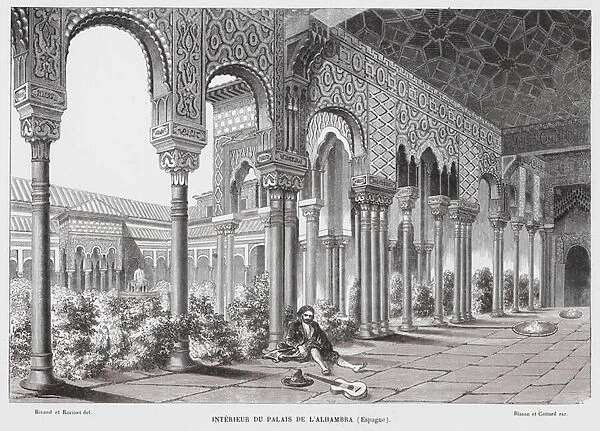 Interior of the Alhambra Palace, Granada, Spain (engraving)