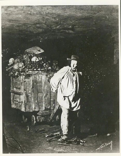 Interior of Catacombs, Paris, 1861 (b  /  w photo)