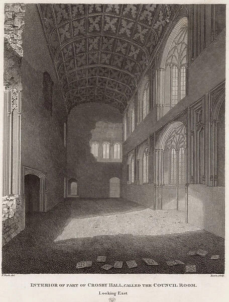 Interior of part of Crosby Hal (engraving)