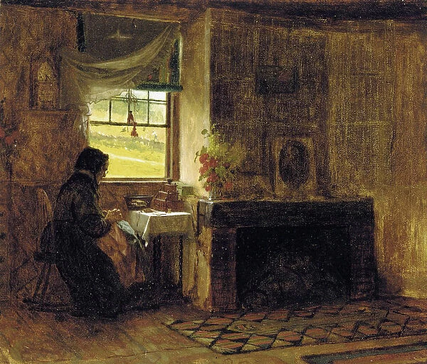 Interior of a farmhouse, Maine, 1865 (oil on canvas)