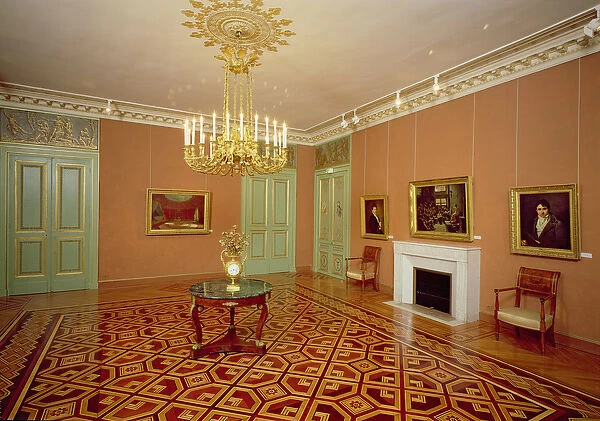 Interior of a salon with marquetry flooring, 18th-19th century (photo)