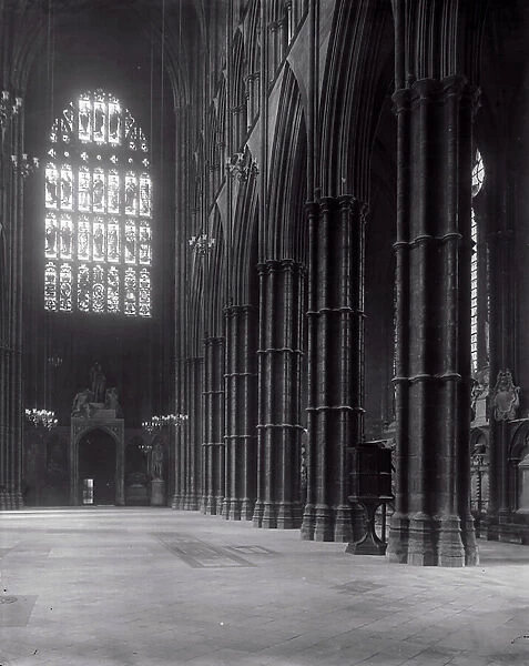 Interior of Westminster Abbey looking towards the west entrance (b / w photo)