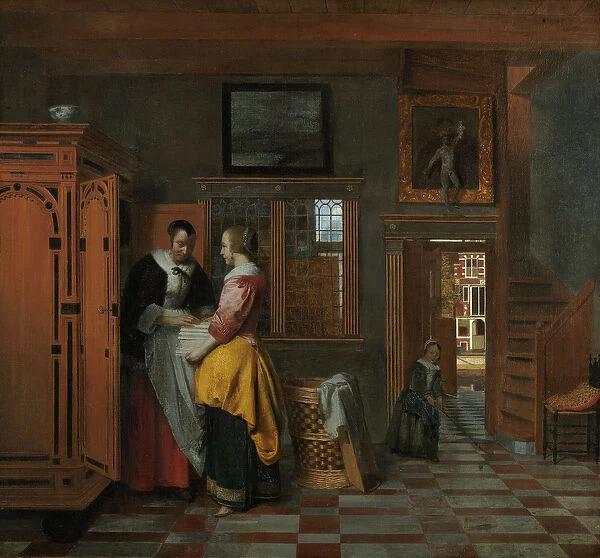 Interior with Women beside a Linen Cupboard, 1663 (oil on canvas)