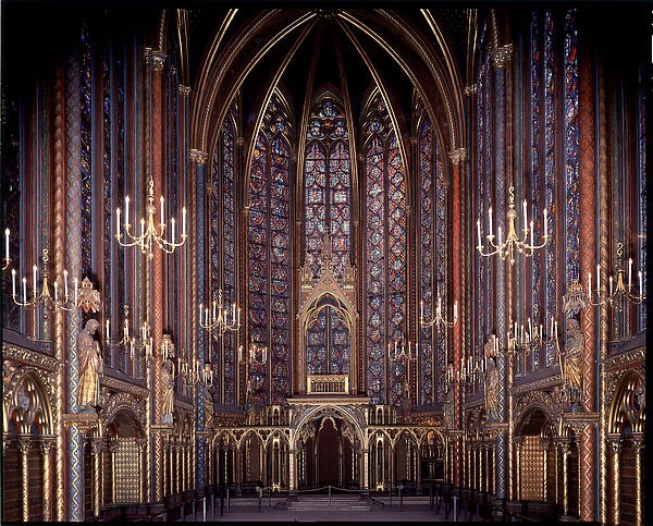 Internal view of the upper chapel of the holy chapel (1245 - 1248) in Paris, France