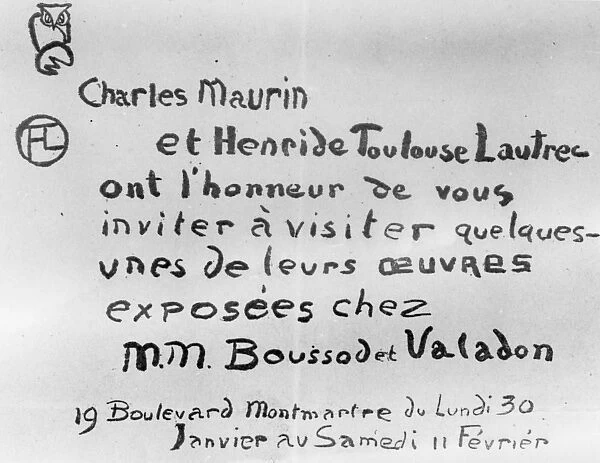 Invitation to an exhibition of the work of Charles Maurin and Henri de Toulouse-Lautrec