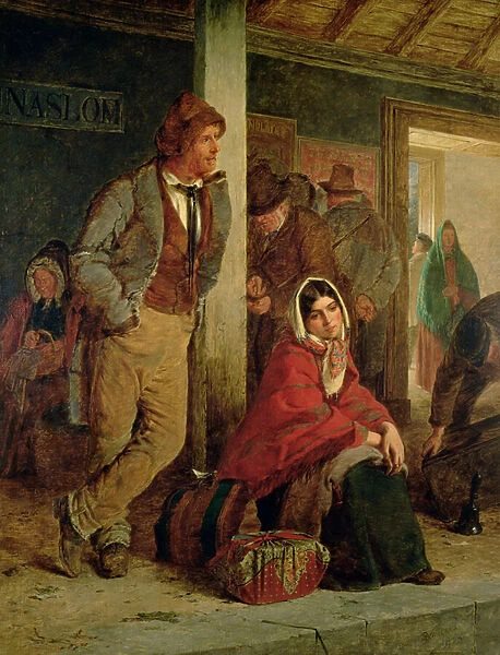 Irish Emigrants Waiting for a Train, 1864 (oil on canvas)