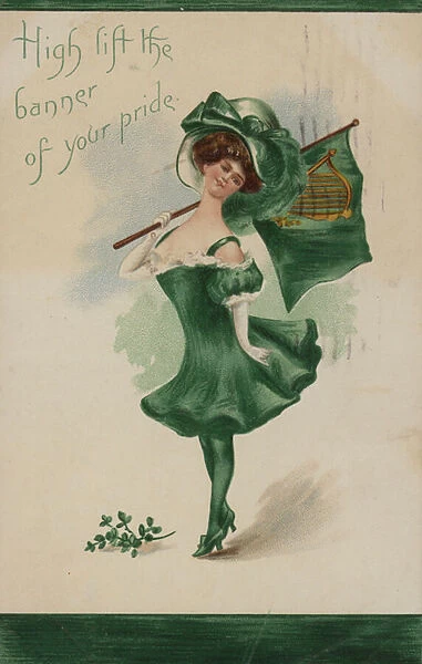 Irish girl, all in green (colour litho)