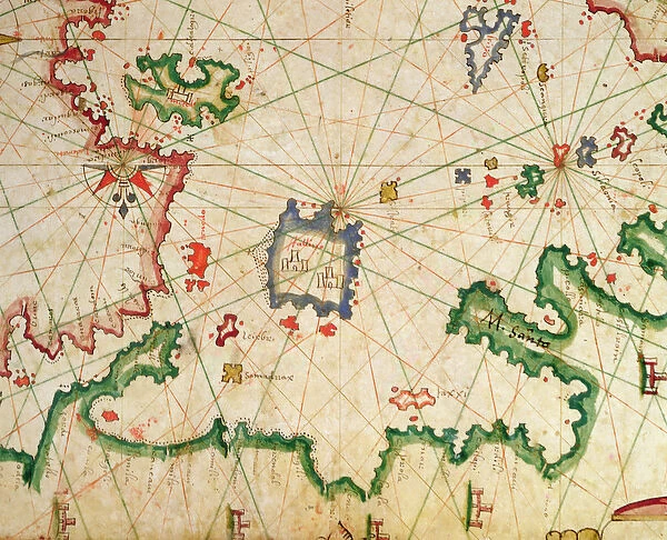 The Island of Lemnos, from a nautical atlas, 1651 (ink on vellum) (detail from 330925)