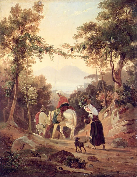 Italian Landscape with Peasants, c. 1845 (oil on wood)