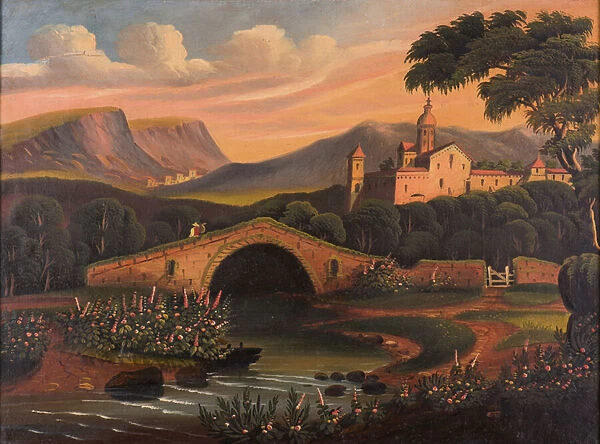 Italian Scene with Bridge, 1840-1860 (oil on canvas)