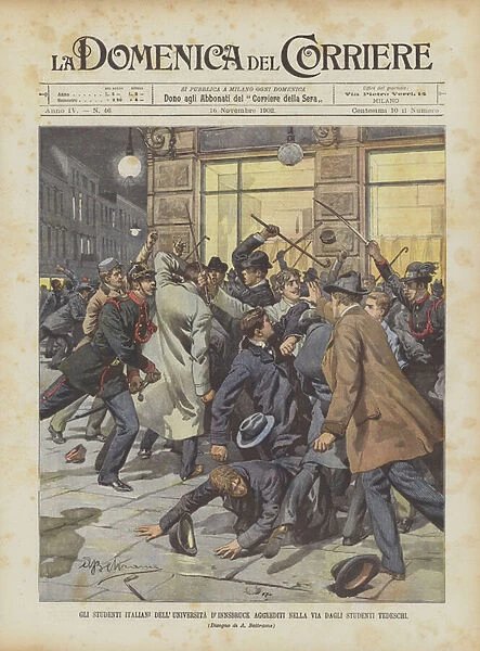 Italian Students From The University Of Innsbruck Attacked In The Street By German Students (colour litho)