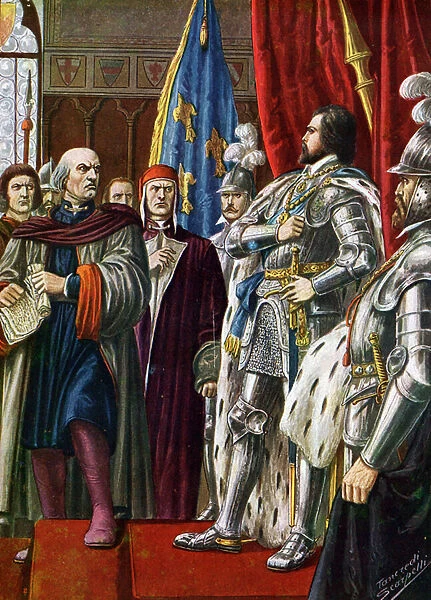 Italian War (1494-1497): 'Negotiations between Pier (Piero) Capponi, Condottiere and Head of the Florentine Republic and King of France Charles VIII (1470-1498), 1494'(Italian wars)