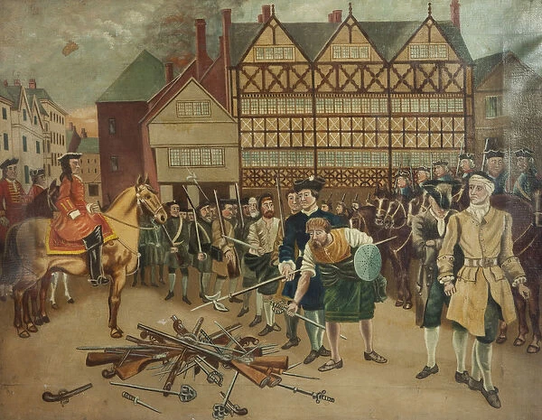 Jacobite Troops Surrendering their Arms to General Wills in Preston Market Place in 1715
