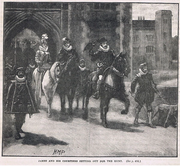 James and his courtiers setting out for the hunt 1608