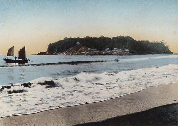 Japan, c. 1912: Enoshima Island viewed near Kamakura (photo)