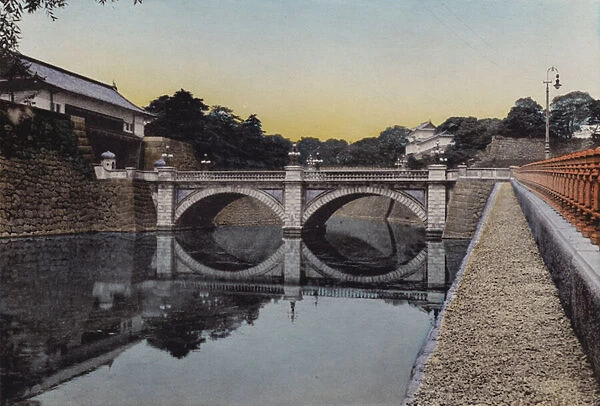 Japan, c. 1912: Entrance to the Imperial Palace, Tokyo; Where Shoguns castle used to stand in time of feudal system (photo)