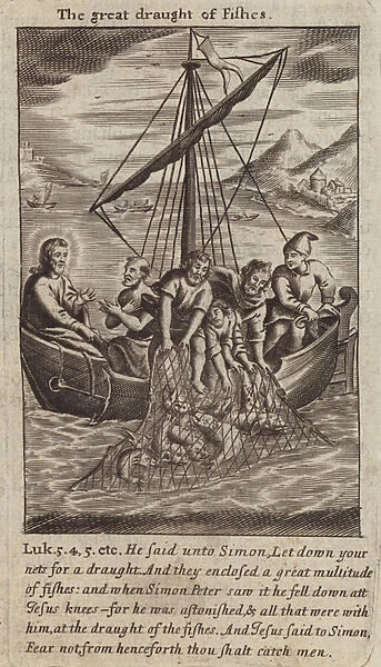 Jesus Christ and the miraculous draught of fishes (engraving)