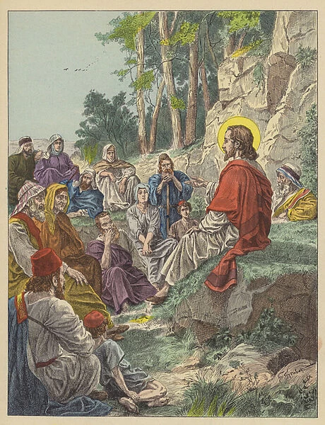 Jesus Christ, The Sermon On The Mount (colour litho)