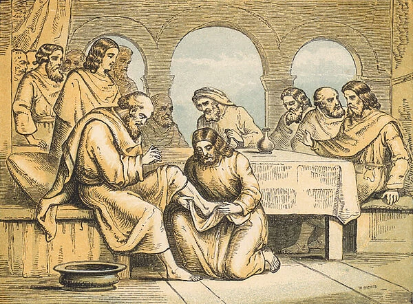 Jesus washing the Feet of his Disciples (coloured engraving)