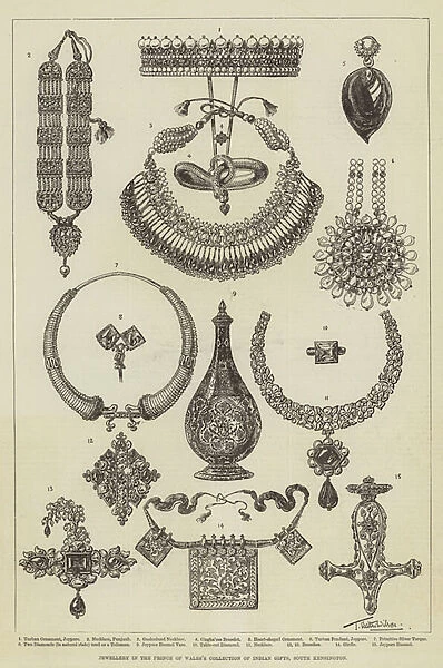 Jewellery in the Prince of Waless Collection of Indian Gifts, South Kensington (engraving)