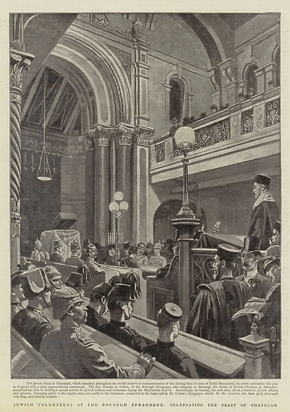 Jewish Volunteers at the Borough Synagogue, celebrating the Feast of Chanucah (litho)