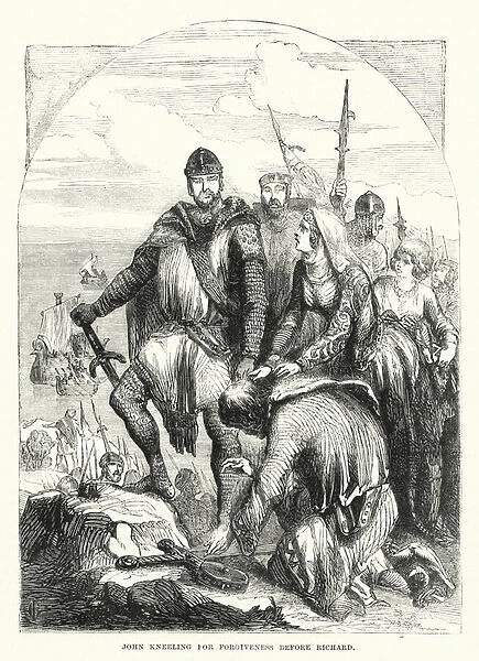 John kneeling for forgiveness before Richard (engraving)