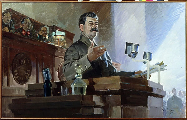 Joseph Staline (Stalin) (Joseph Vissarionovich Djougachvili dit) (1879-1953) redefinit la constitution sovietique (constitution Staline) lors du 8e congres extraordinaire des soviets le 5 decembre 1936