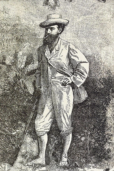 Jules Crevaux (1847-1882). French doctor, soldier, and explorer. He is known for his multiple explorations into the interior of French Guiana and the Amazon. Illustration of 1880. Engraving. Private Collection ©Lorio / Iberfoto / Leemage