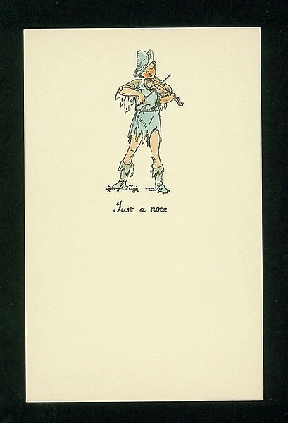 Just a note, boy playing a fiddle (colour litho)