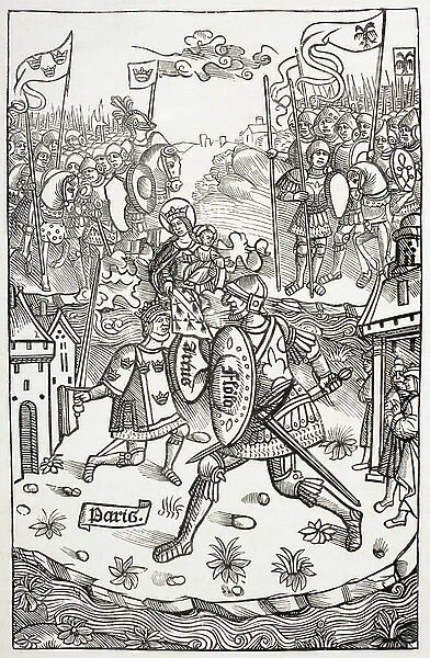 King Artus, Or Arthur, Protected By The Virgin, Fighting A Giant. After A Woodcut In Chroniques De Bretagne, By Alain Bouchard, Published 1514. From Military And Religious Life In The Middle Ages By Paul Lacroix Published London Circa 1880