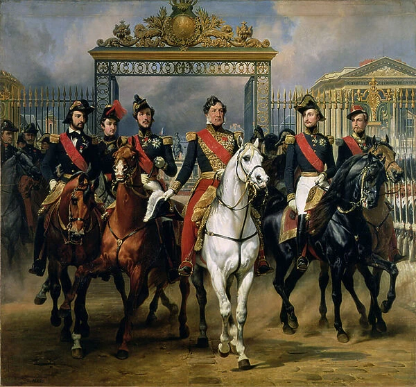 King Louis-Philippe (1773-1850) of France and his sons leaving the Chateau of Versailles