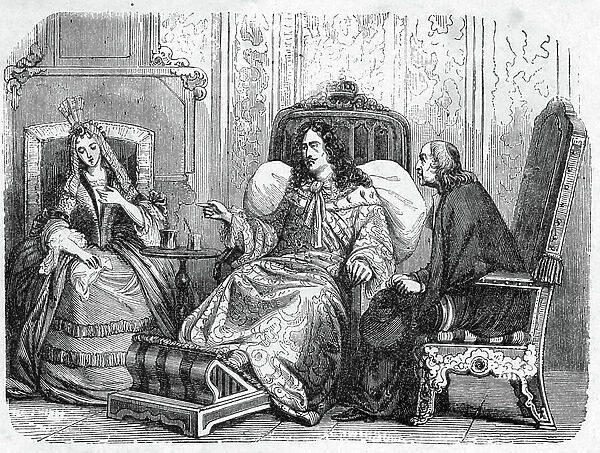 King Louis XIV (1638-1715) asking Madame de Maintenon to remove her former favorite Madame de Montespan fell in disgrace following the affairs of poisons around 1683