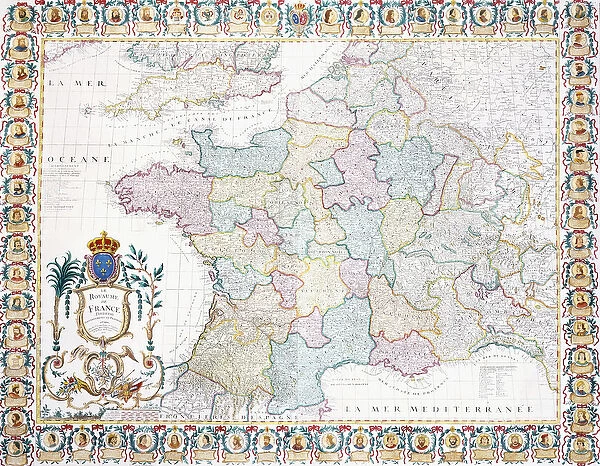 The Kingdom of France divided into local governments, 1751 (hand-coloured engraving)