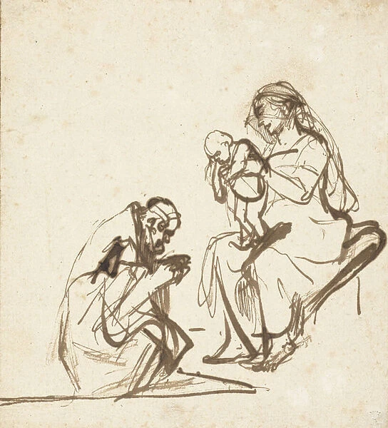 One of the Three Kings Adoring the Virgin and Child, c. 1635-40 (pen and ink on paper)