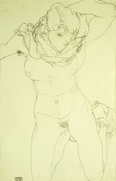 Kneeling Nude from the front; Kniender Akt von Vorn, 1914 (pencil on paper)