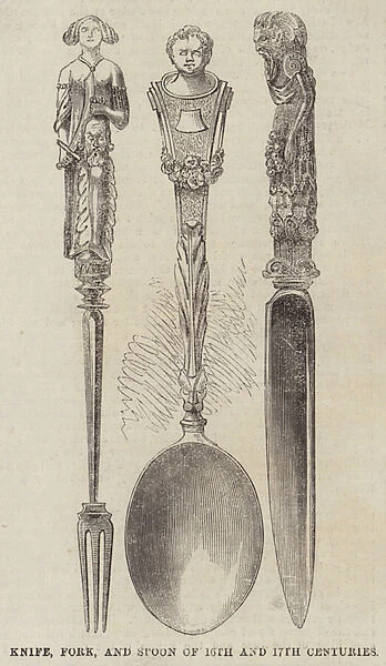 Knife, Fork, and Spoon of 16th and 17th Centuries (engraving)