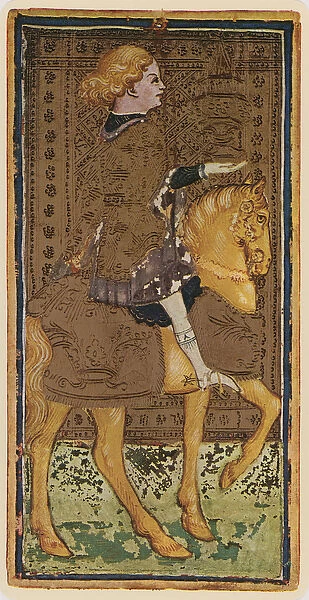 The Knight of Cups, facsimile of a tarot card from the Visconti deck