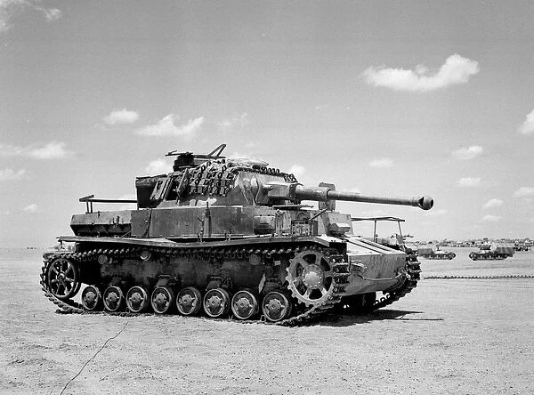 Knocked out German Panzer Mark IV tank, North Africa, 1944 (b  /  w photo)