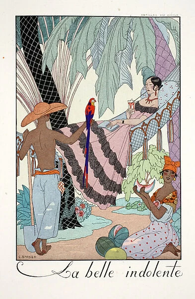 La Belle Indolente, from Falbalas & Fanfreluches, Almanach des Modes Presentes, Passees et Futures, 1923 (colour litho)